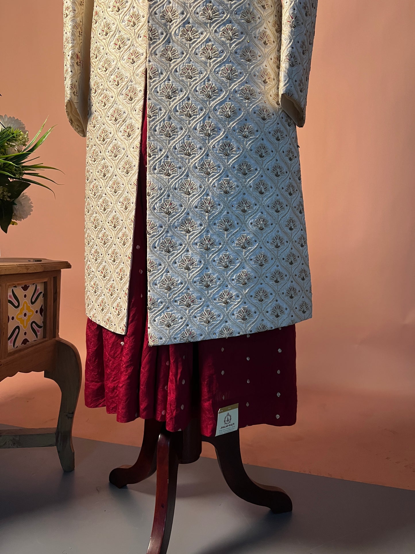 Royal Ivory Embroidered Sherwani with Maroon Kurta Ensemble