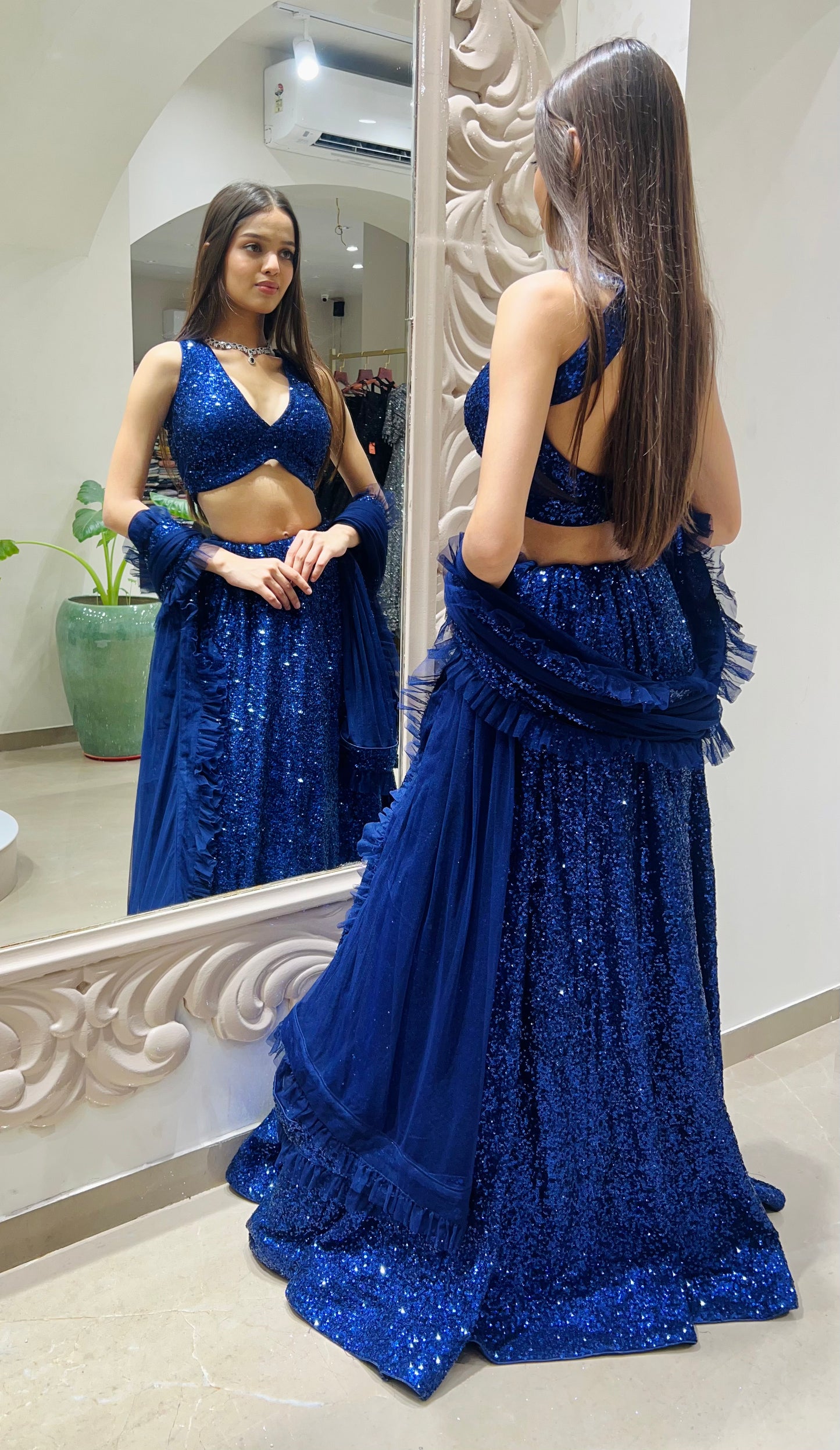 Electric Blue Sparkle Sequin Lehenga Choli Set