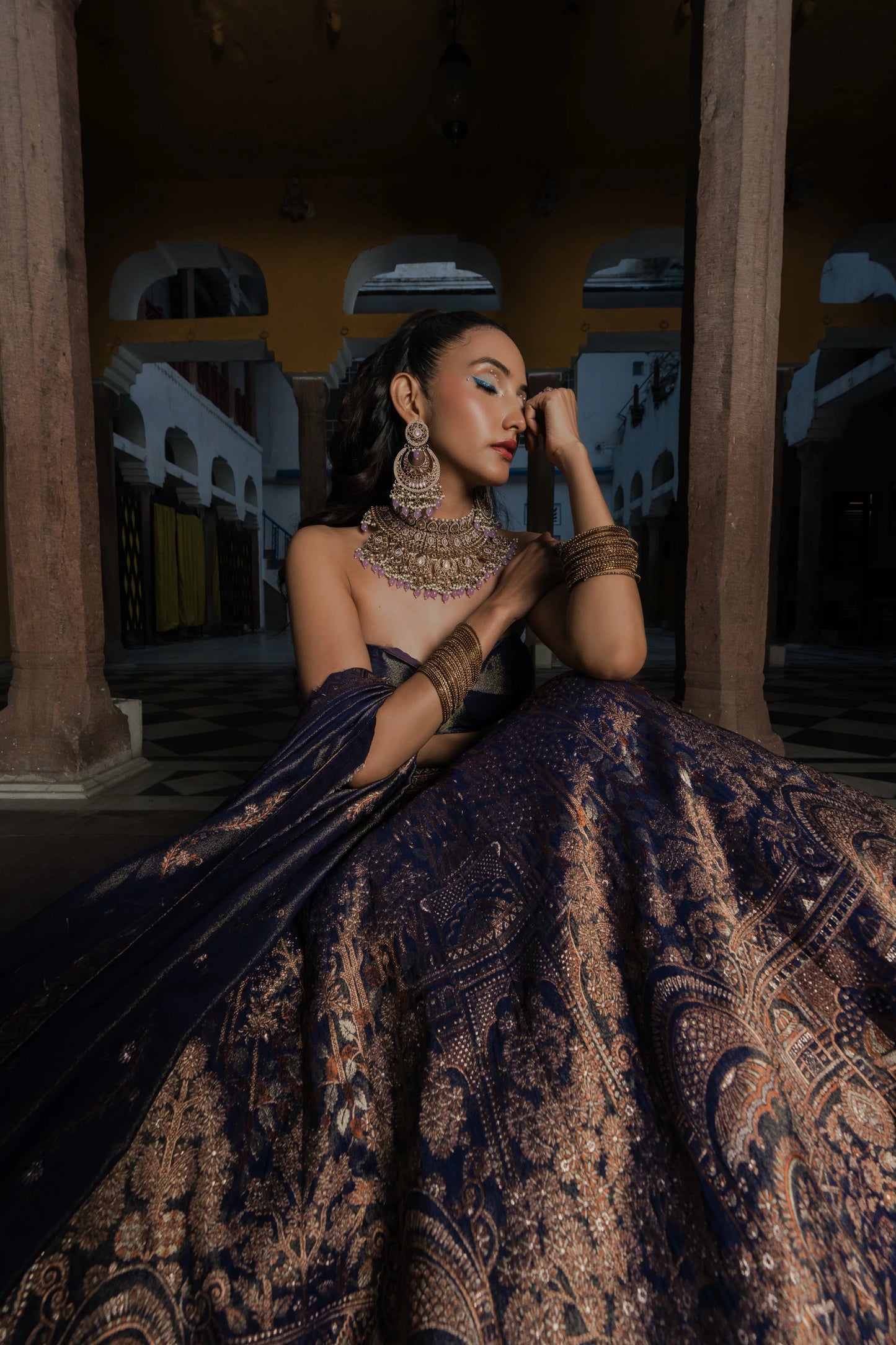 Royal Purple Banarasi Silk Lehenga Set