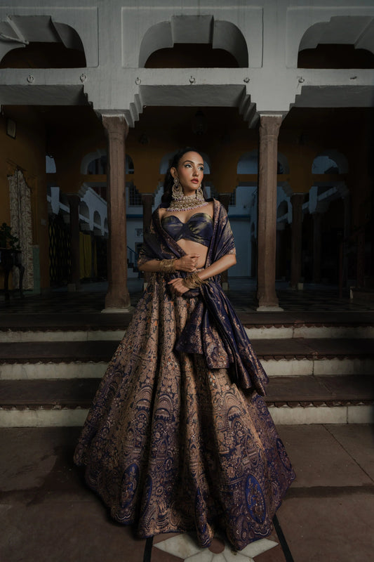 Royal Purple Banarasi Silk Lehenga Set