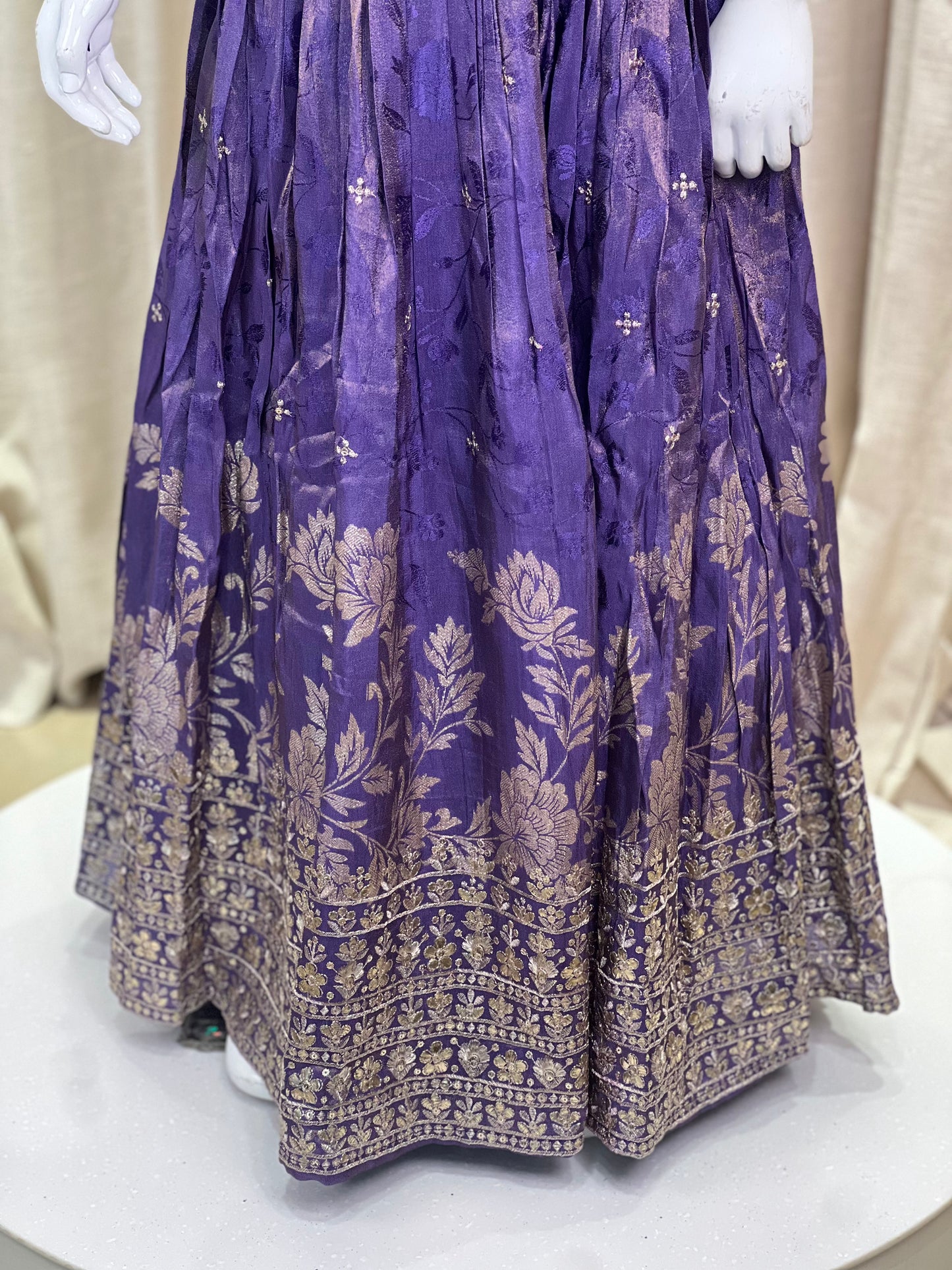 Royal Purple Brocade Anarkali Gown for Girls