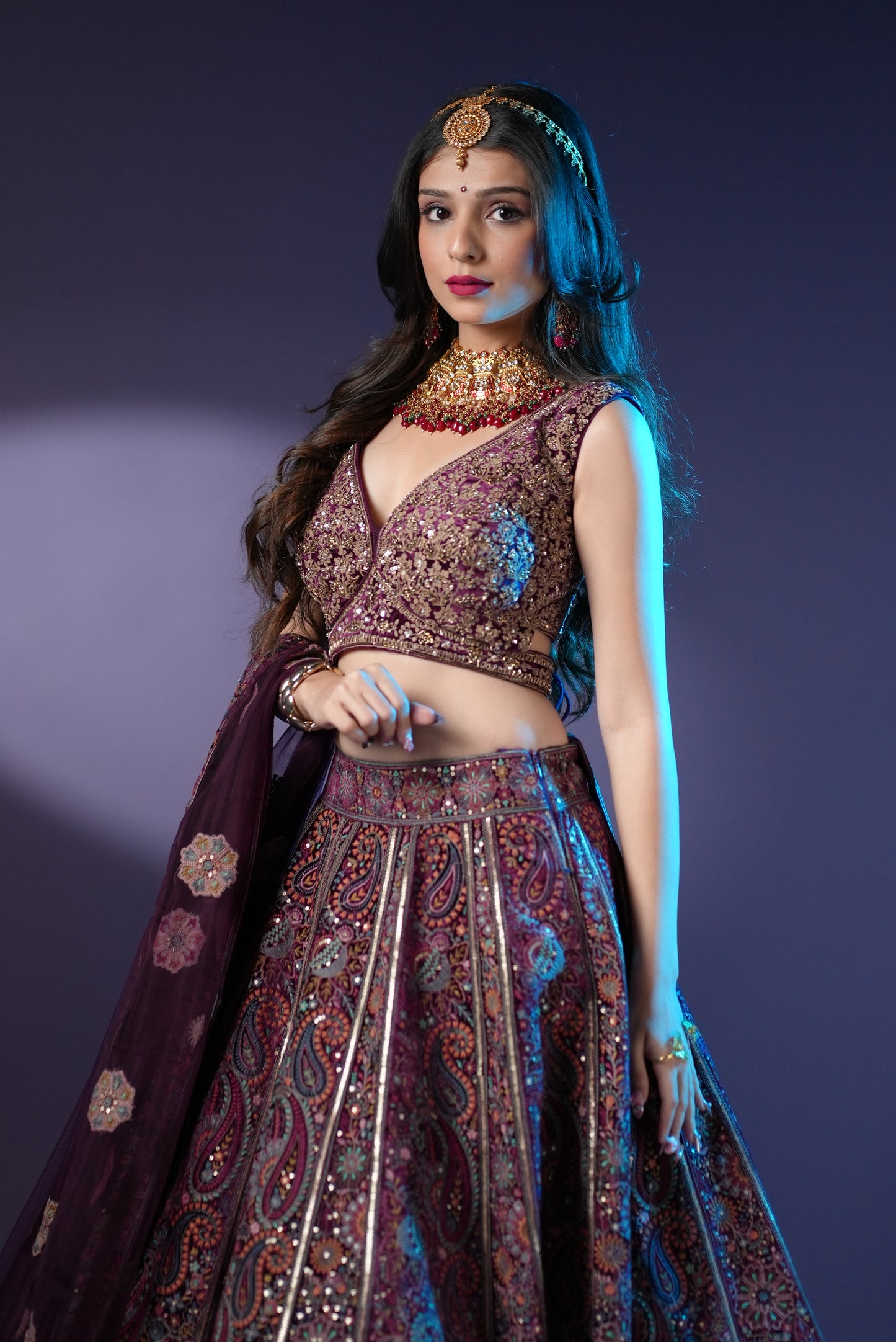 Royal Purple Embroidered Bridal Lehenga Choli