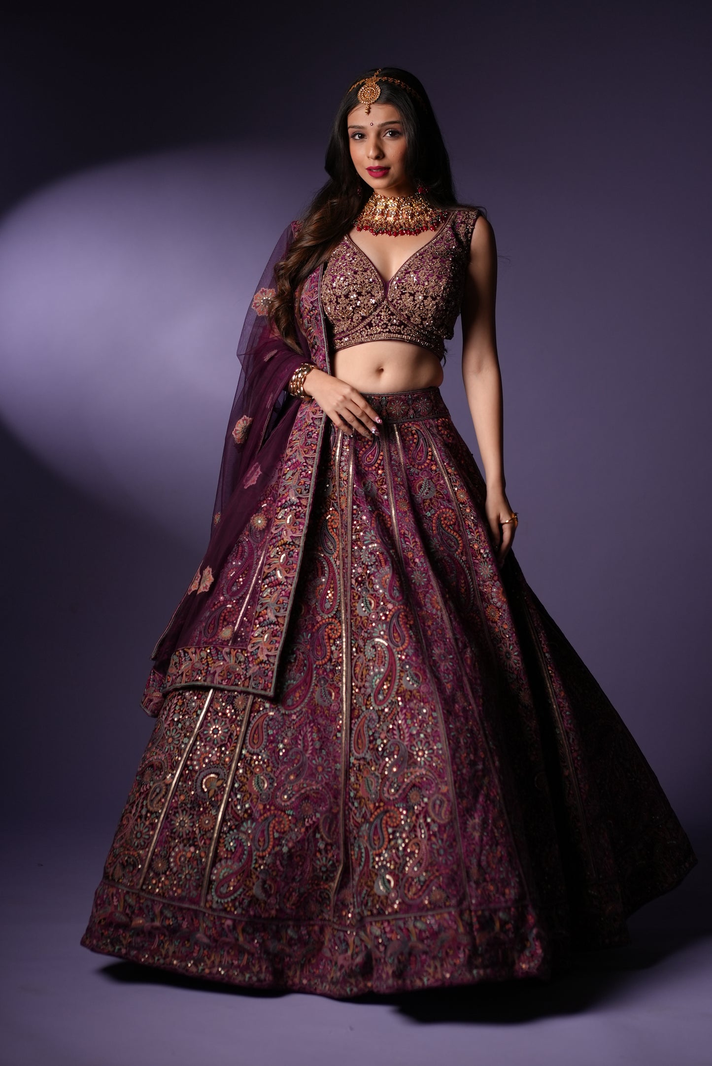 Royal Purple Embroidered Bridal Lehenga Choli