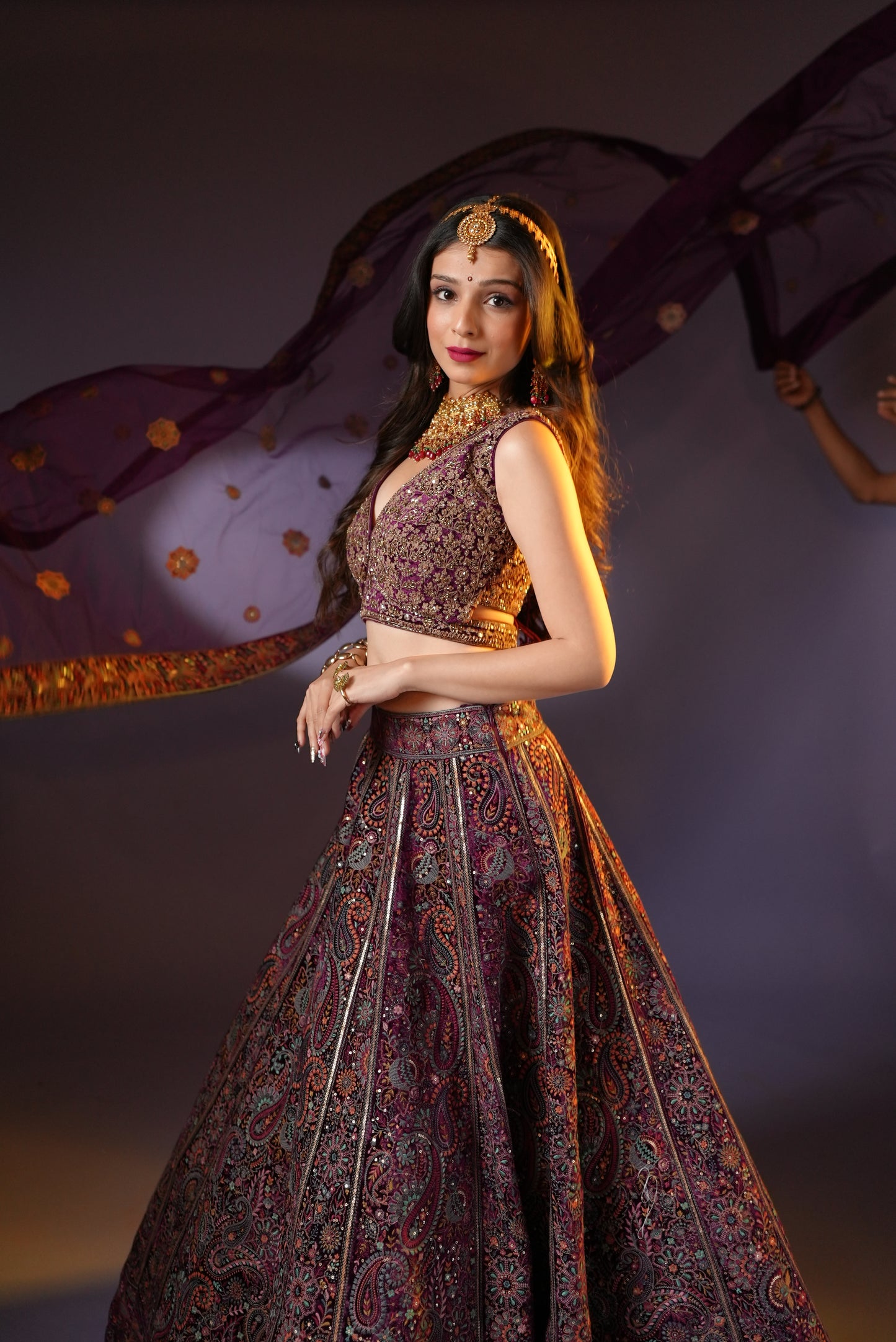 Royal Purple Embroidered Bridal Lehenga Choli