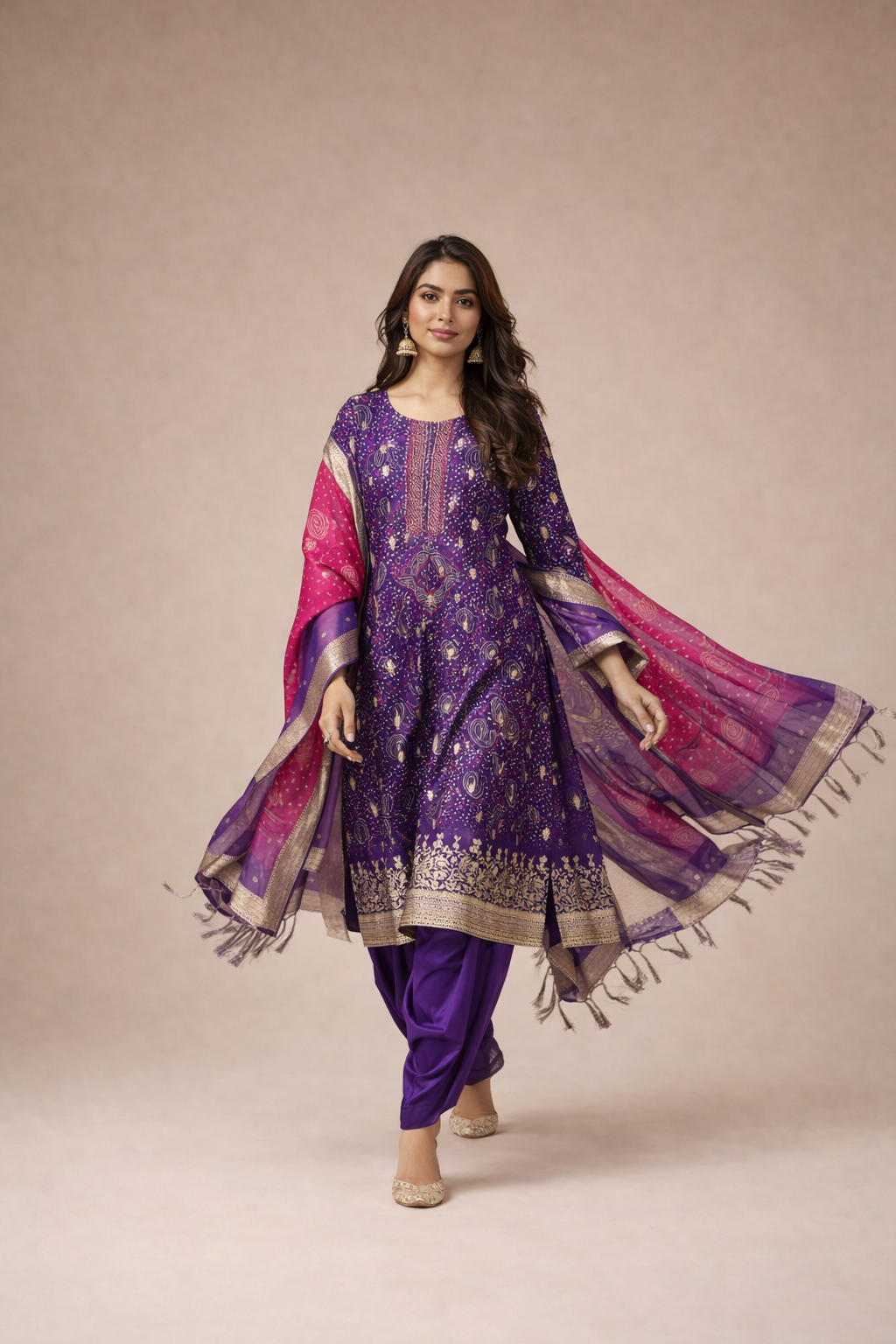Royal Purple & Rani Pink Banarasi Silk Palazzo Set