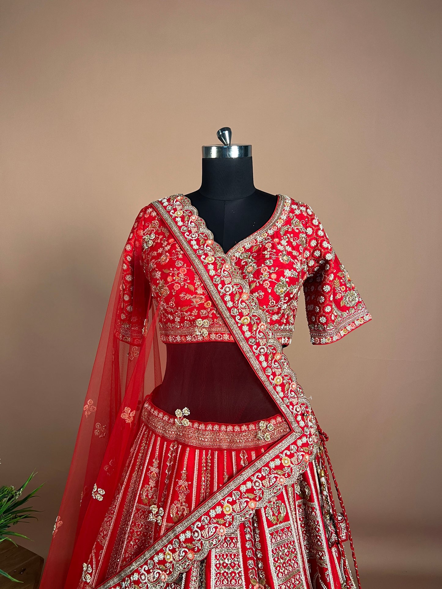 Royal Red Zardosi Bridal Lehenga with Temple Motif Embroidery