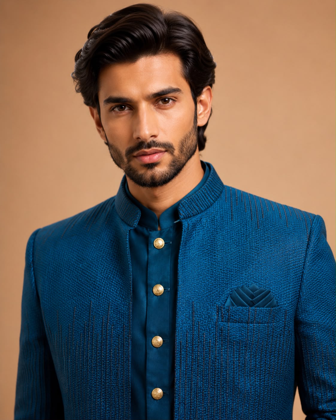 Royal Teal Blue Indo Western Set with Embroidered