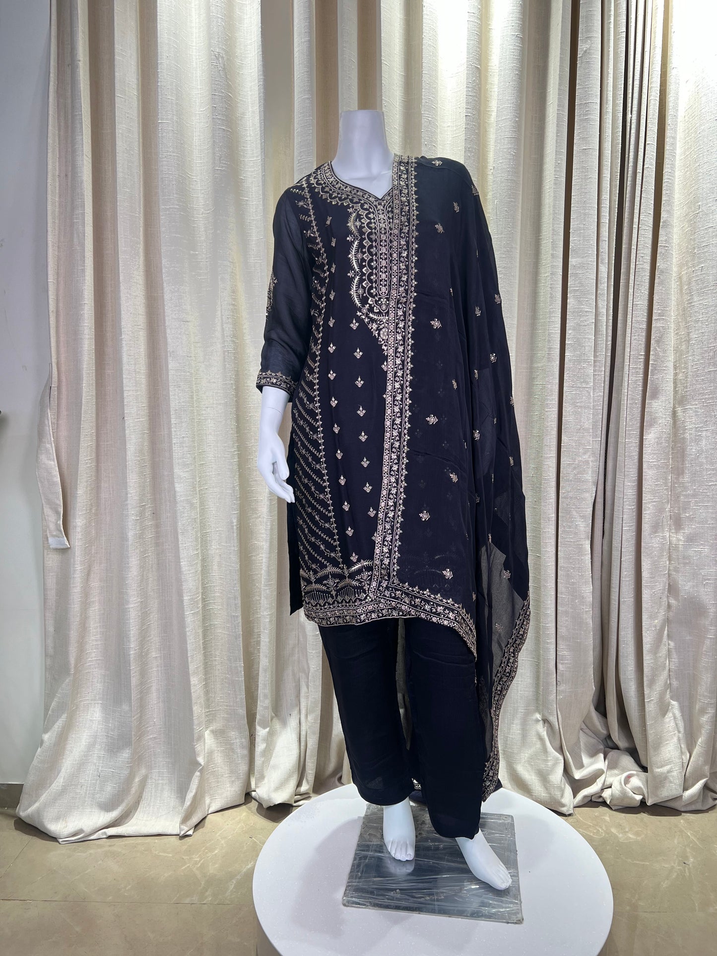 Royal Violet Kurti Set with Highlight Sequin Embroidery