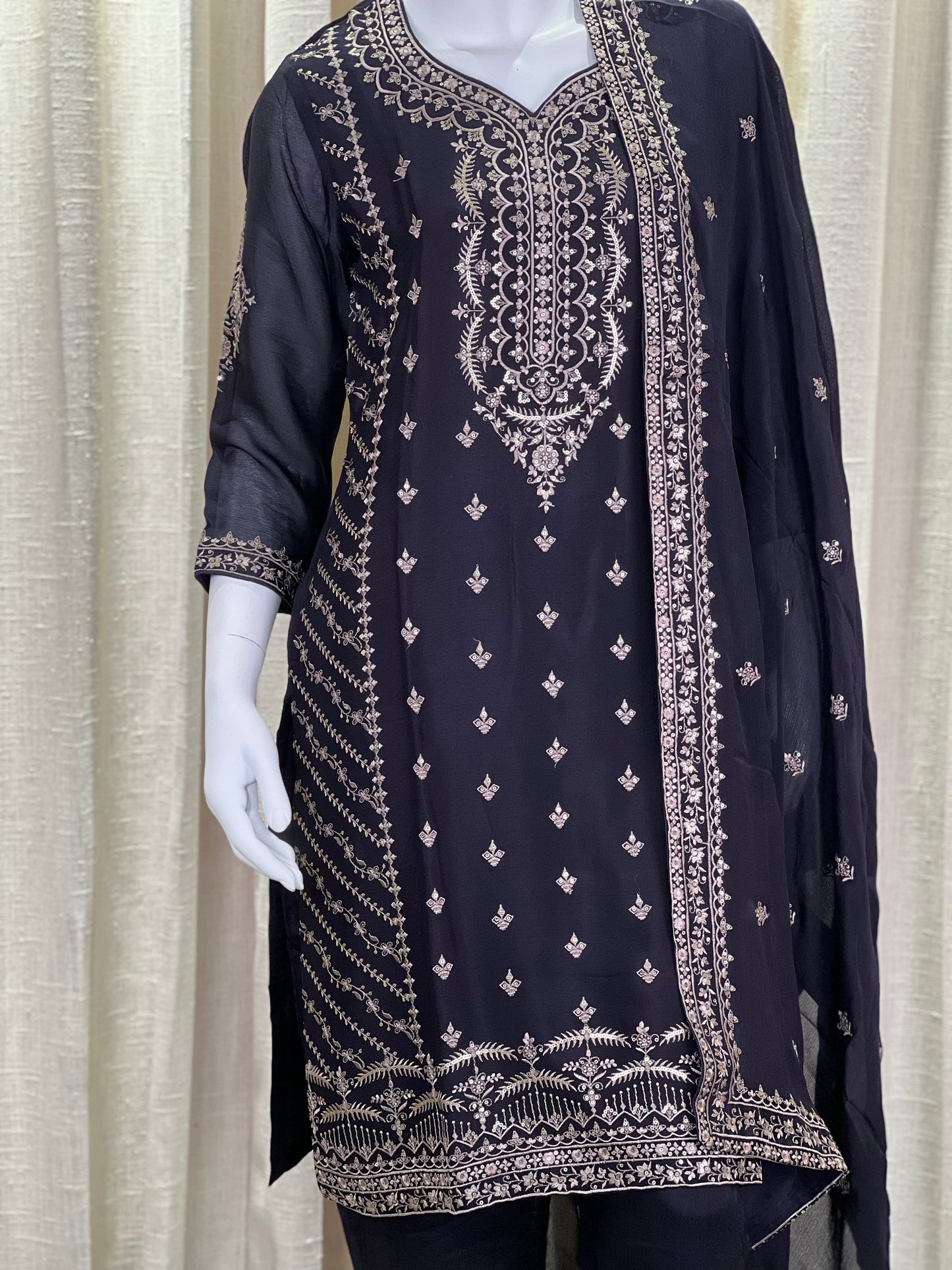 Royal Violet Kurti Set with Highlight Sequin Embroidery