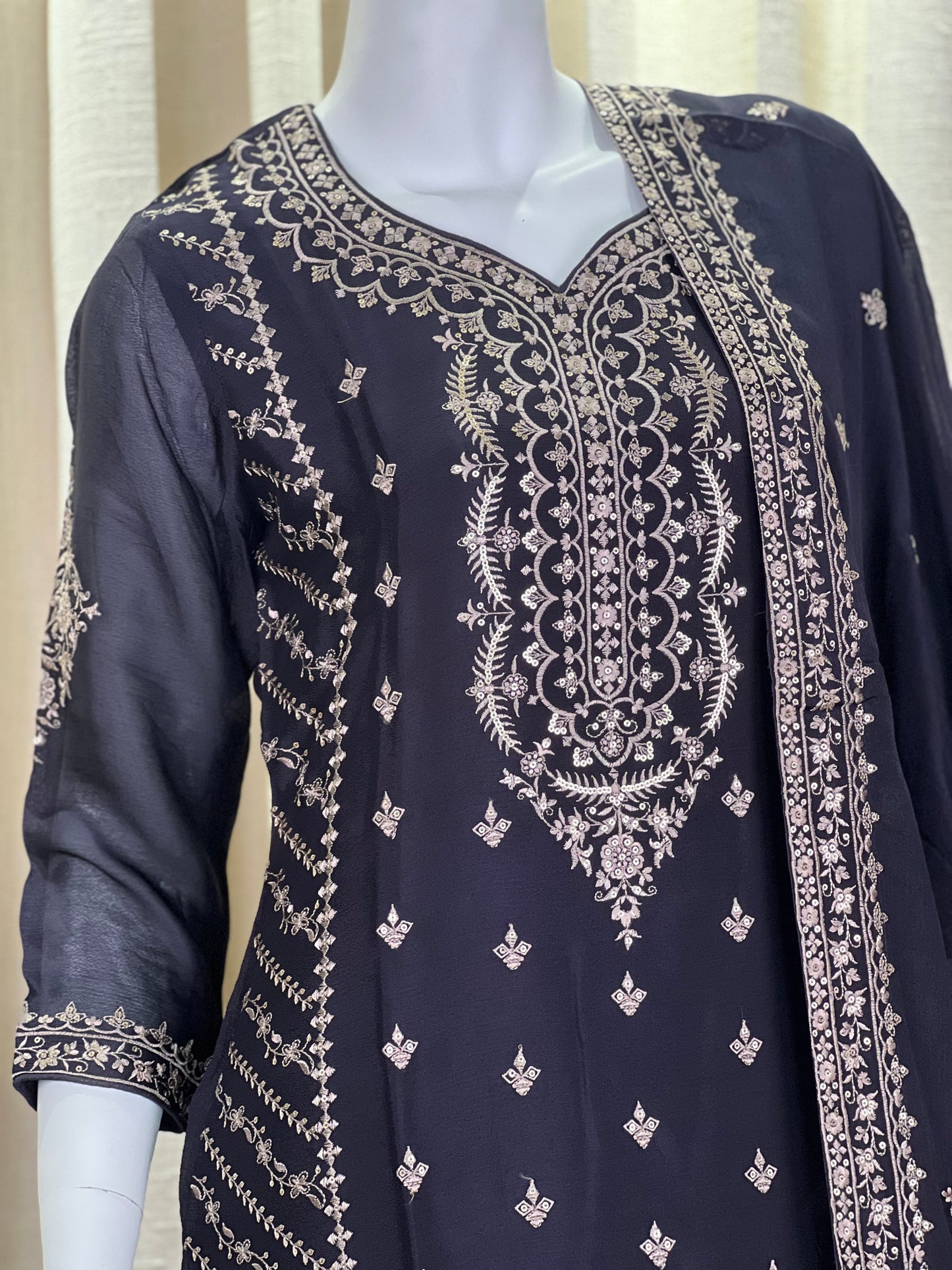 Royal Violet Kurti Set with Highlight Sequin Embroidery