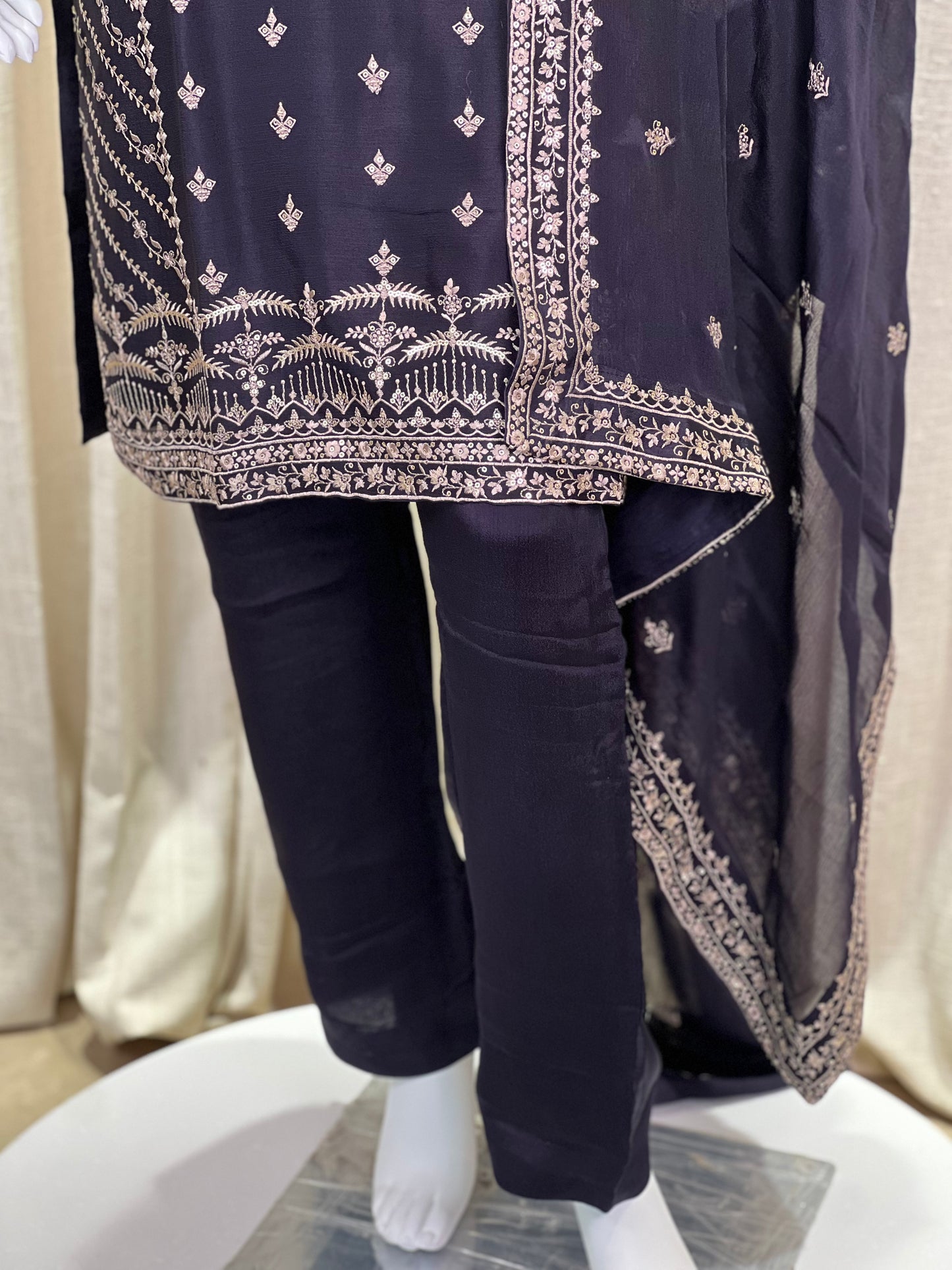 Royal Violet Kurti Set with Highlight Sequin Embroidery