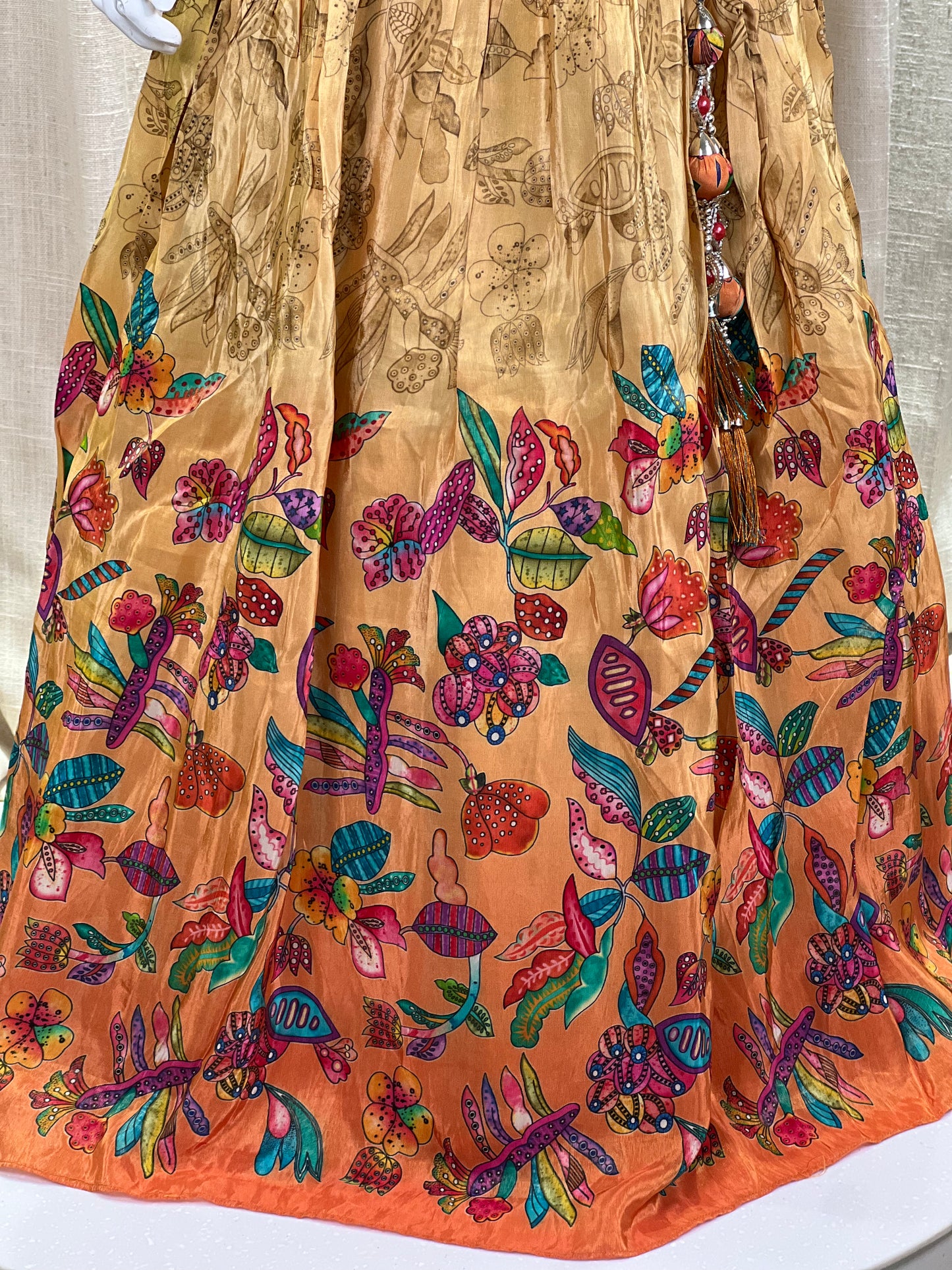 Rust Orange and Mustard Embroidered Butterfly Lehenga Set for Girls