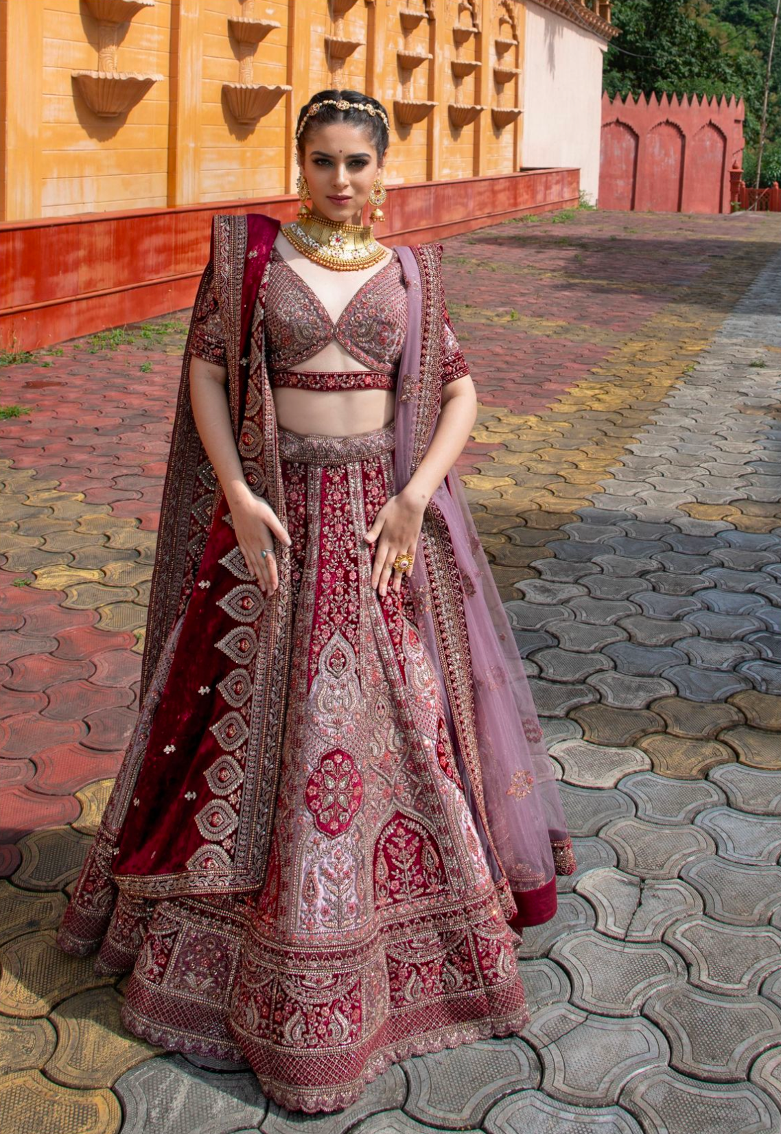 Rustic Regal Velvet Bridal Lehenga Choli