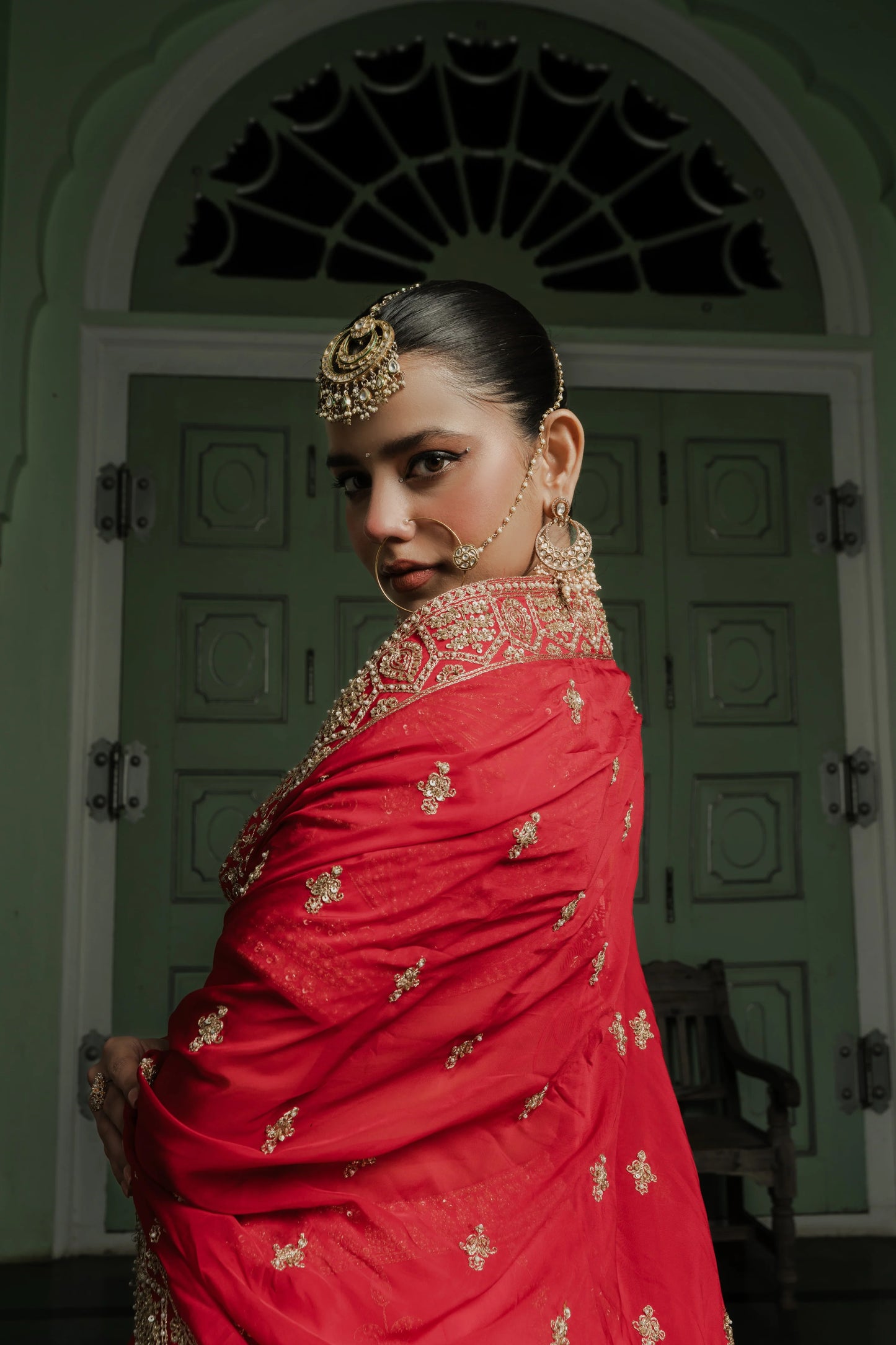 Scarlet Red Raw Silk Lehenga with Gold Zardosi Embroidery