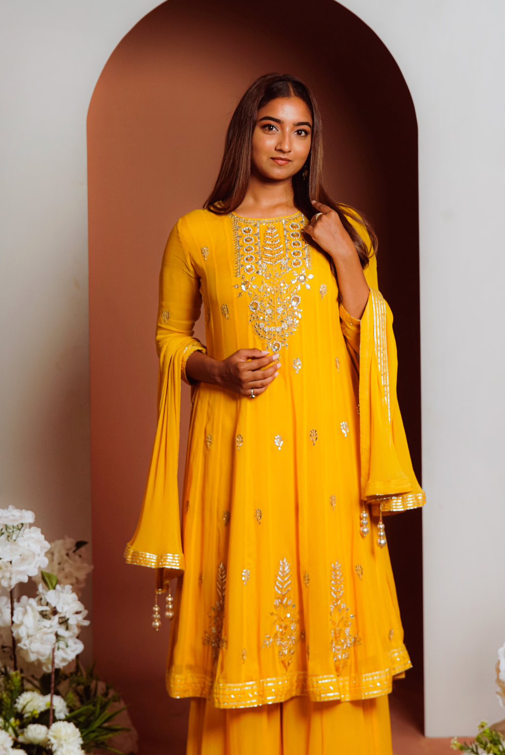 Yellow Anarkali plazzo set