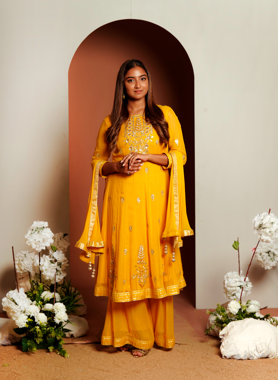 Yellow Anarkali plazzo set