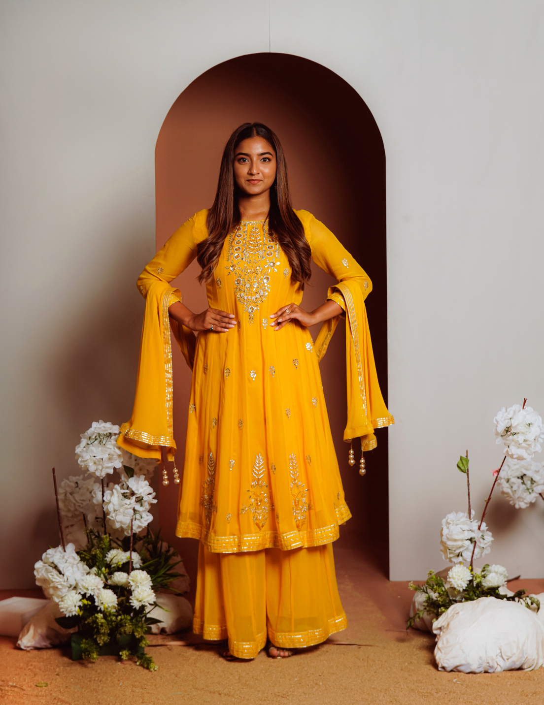 Yellow Anarkali plazzo set