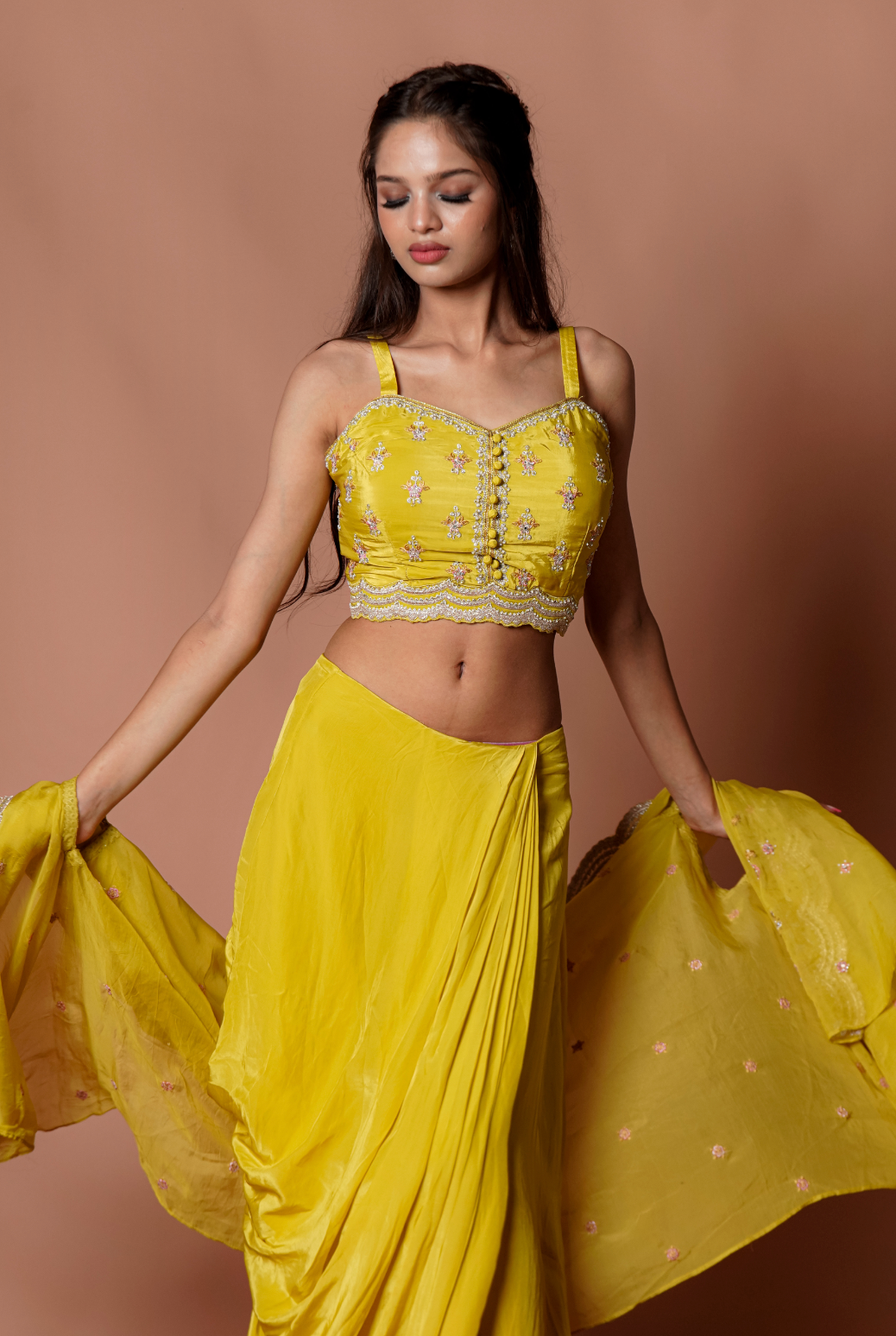 Mustard Embroidered Cape Set