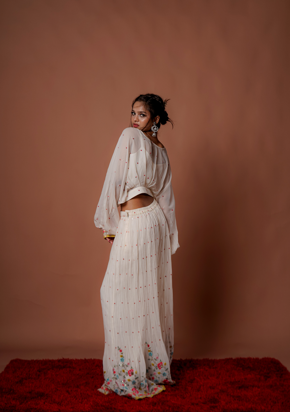 White Sequins Work Palazzo Set