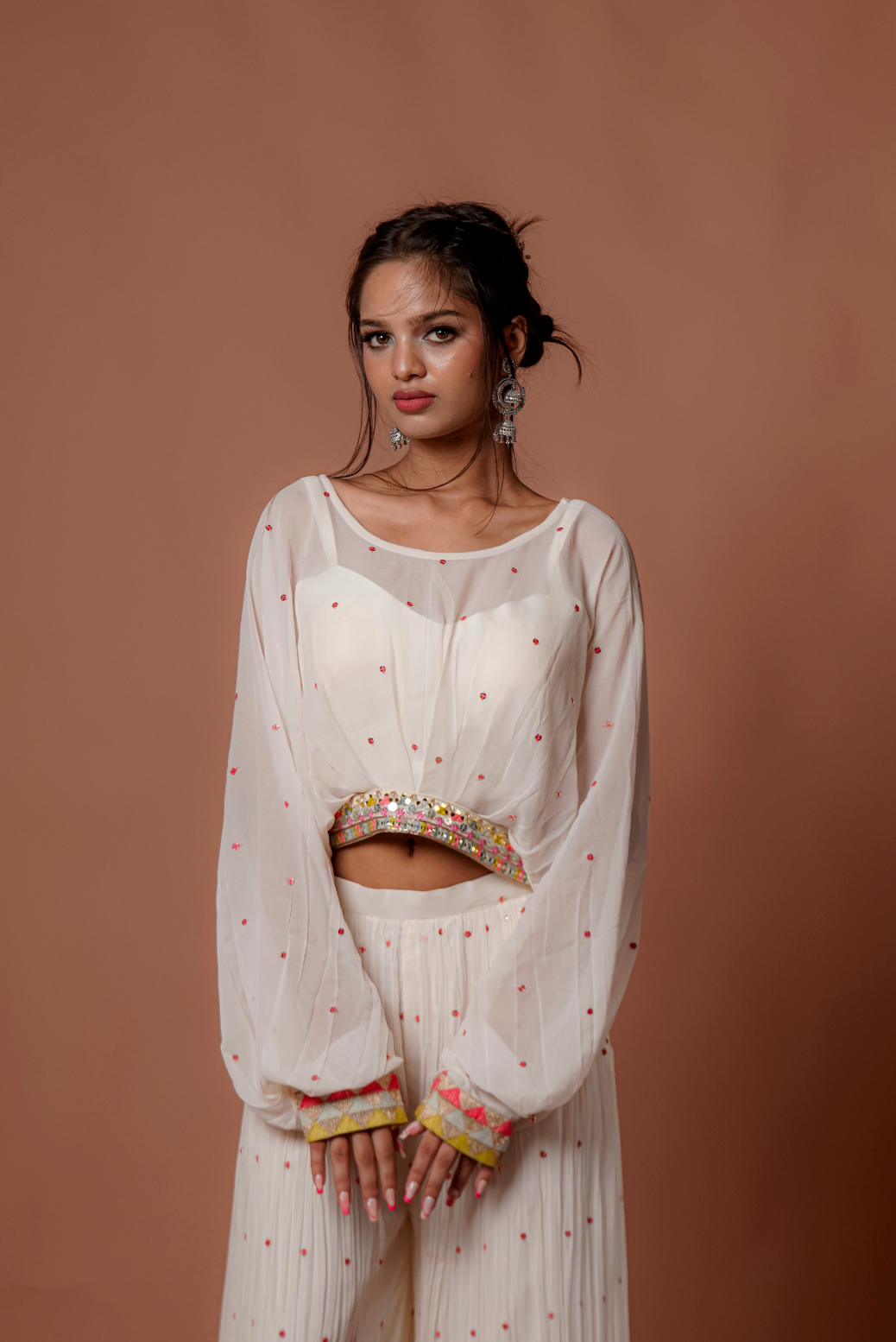 White Sequins Work Palazzo Set