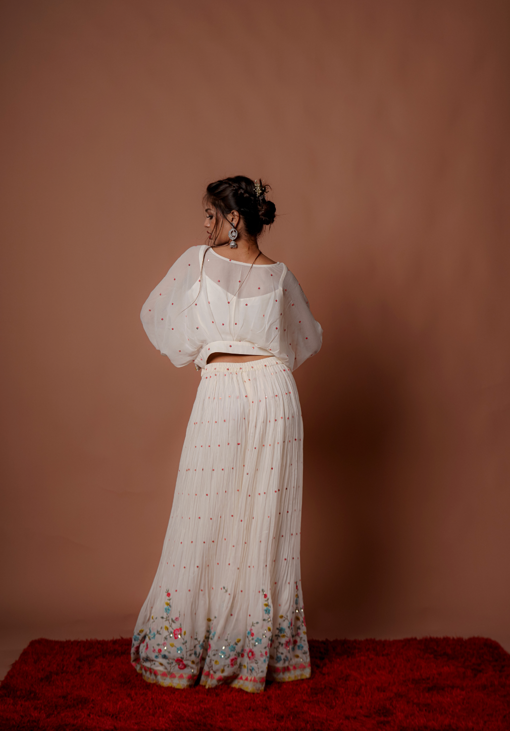 White Sequins Work Palazzo Set