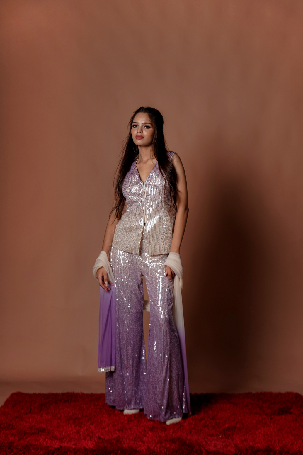 Light Purple Party Wear Sequins Work Palazzo Set
