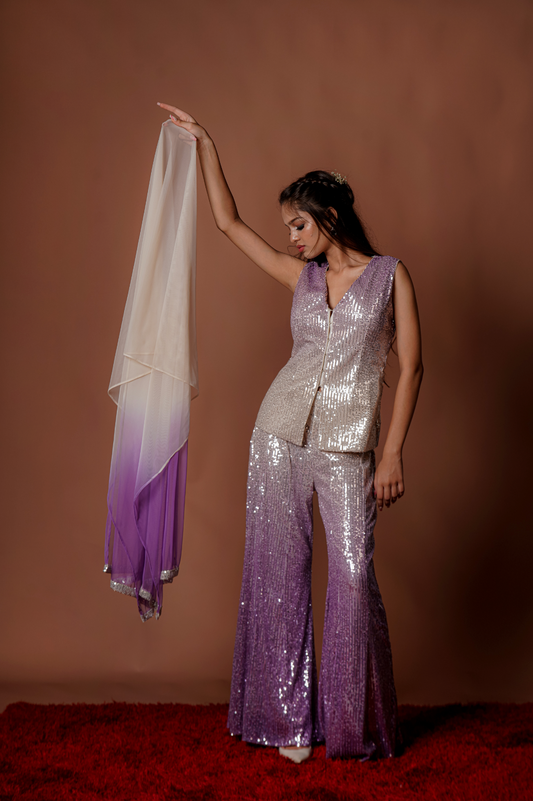 Light  Purple Party Wear Sequins Work Palazzo Set