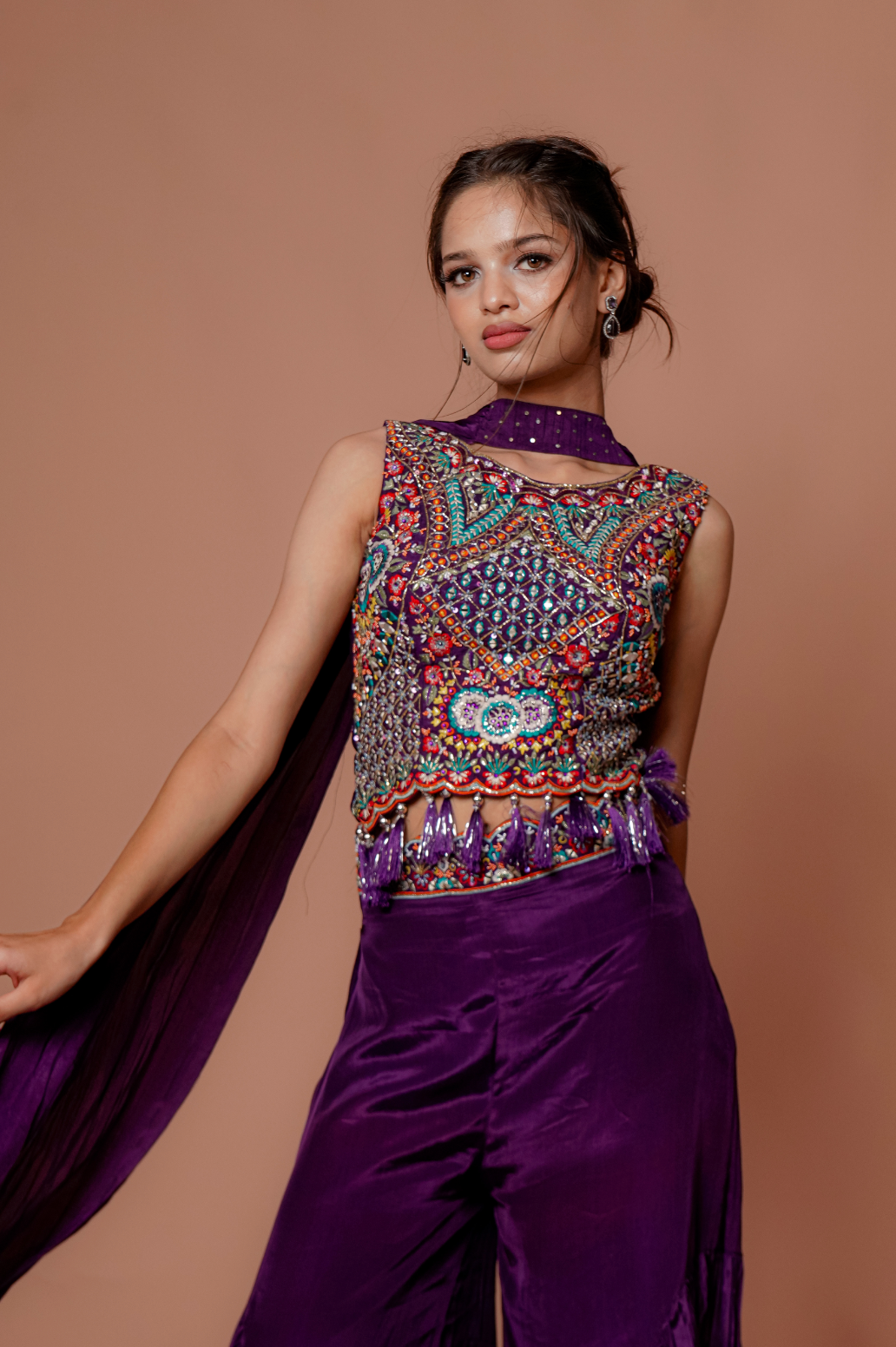 Purple Embroidered work Palazzo Set