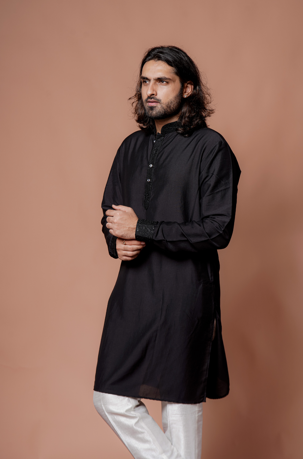 Black Sequins Work Jacket With Black Kurta Set