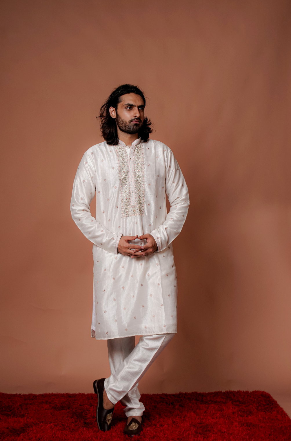 White Jacket Kurta Set With Sequin Embellishment
