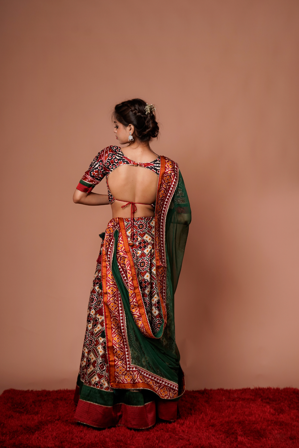 Red & Green Bandhani Printed Chanaya Choli