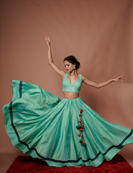 Green Chaniya Choli with Handcraft  Dupatta