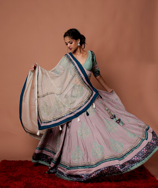Little Pink & Green Embroidered Chaniya Choli