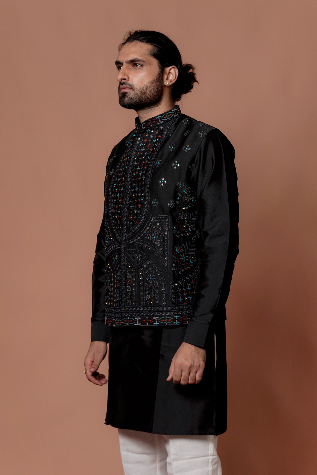 Black Mirror Work with Handcraft Kurta Jacket Set