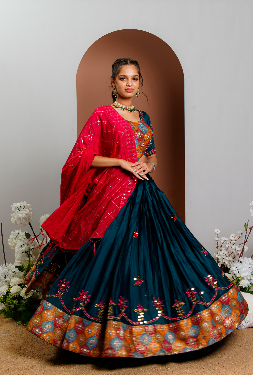Navy Blue Mirror Work Chaniya Choli set