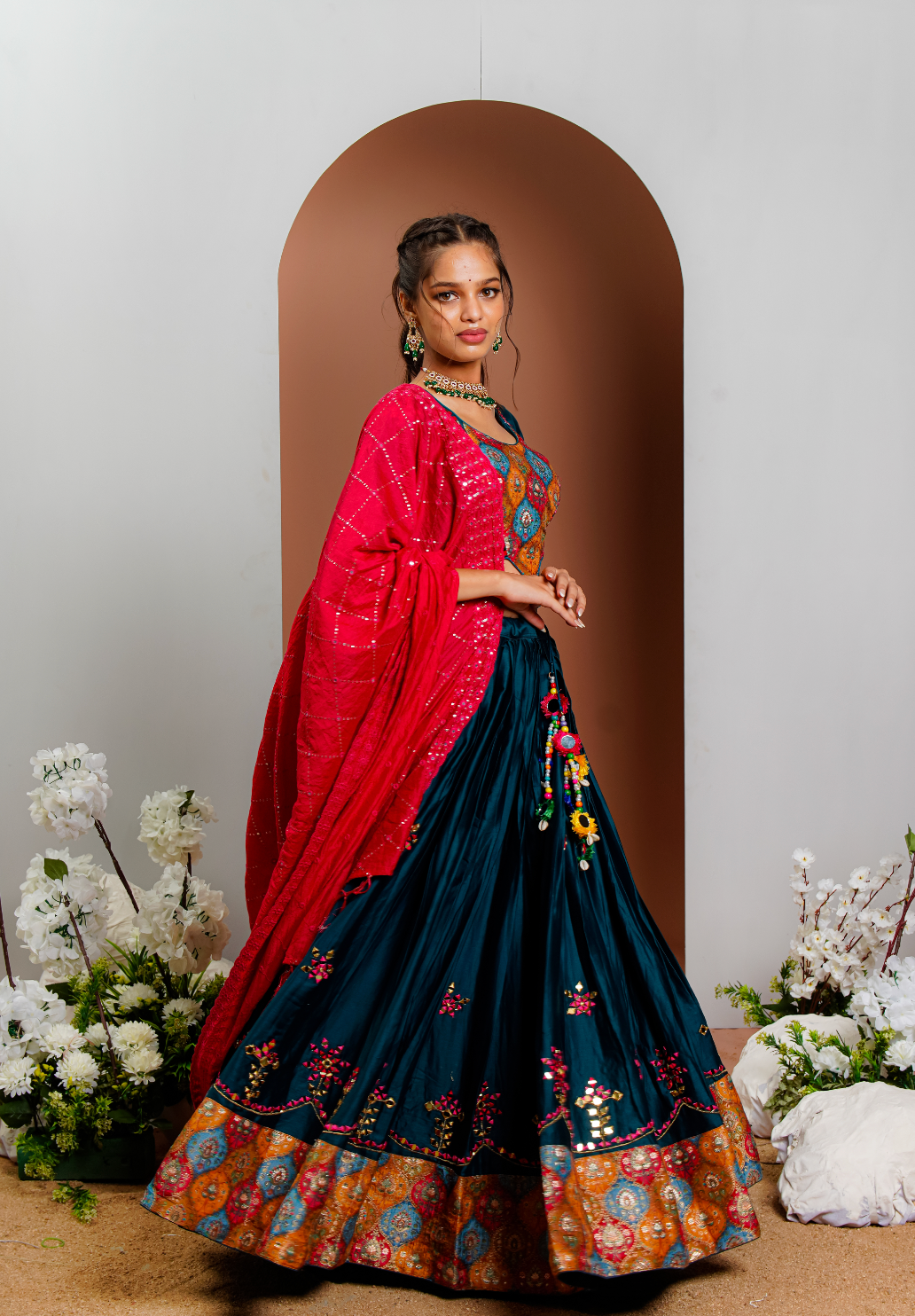 Navy Blue Mirror Work Chaniya Choli set