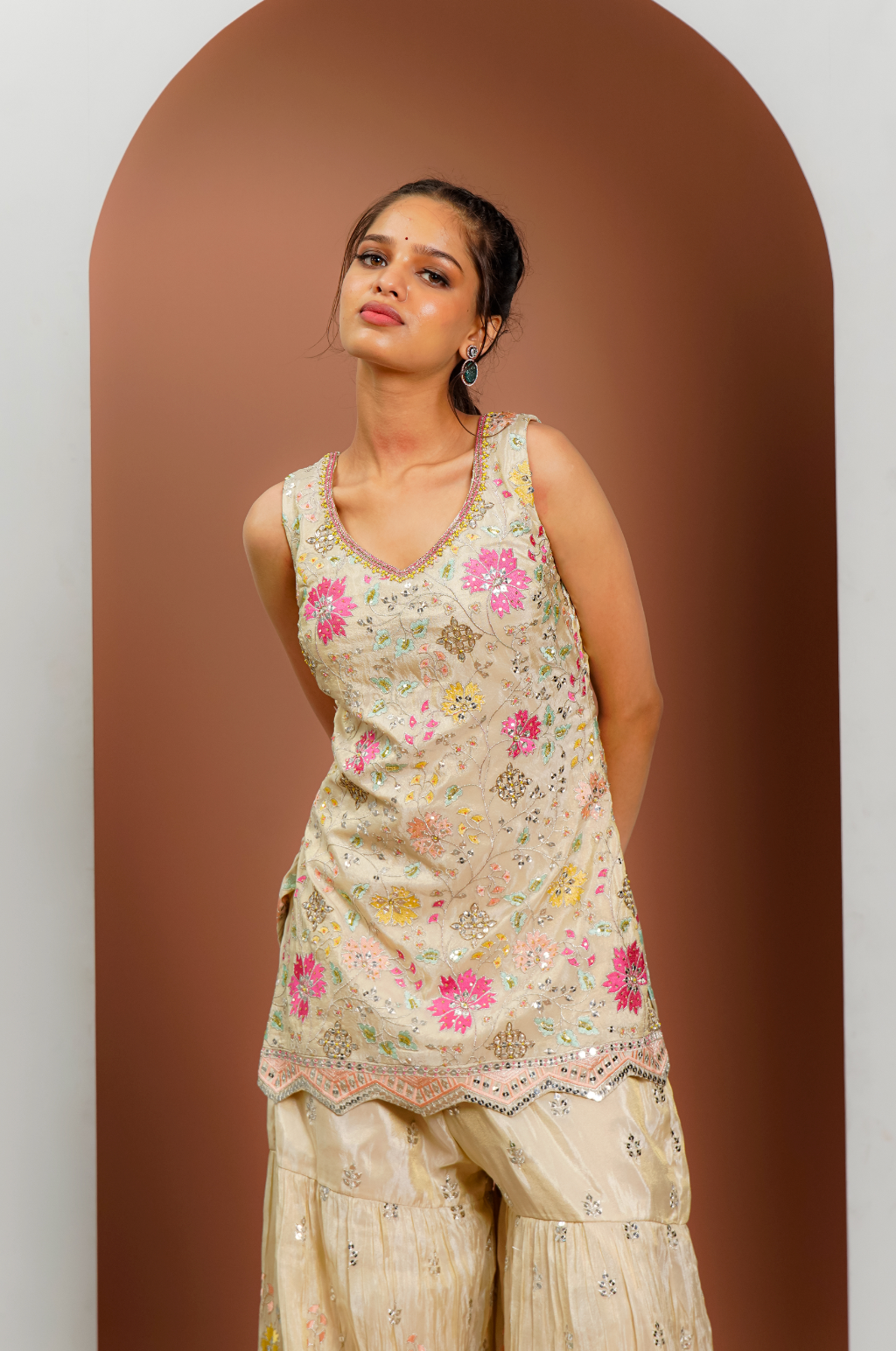 Cream Sequins Work Palazzo Set