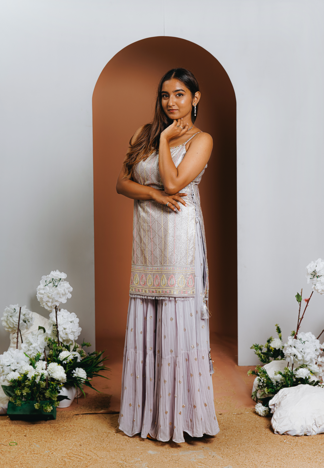 Little Purple Embroidered Straight Palazzo Set