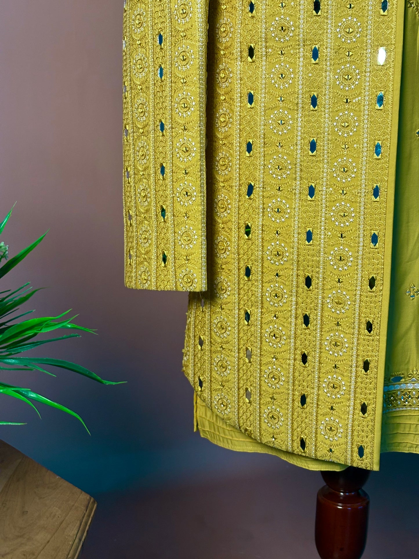 Sunshine Yellow Mirror Work Kurta Set with Embroidered Jacket