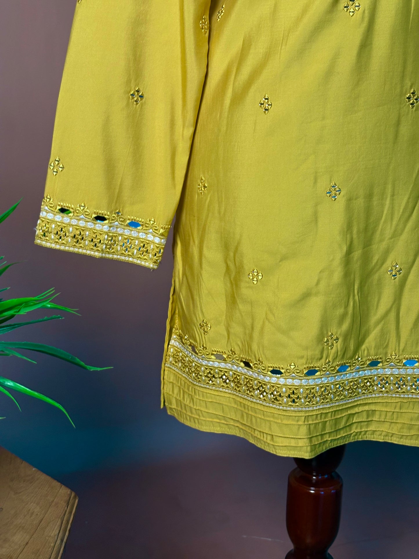 Sunshine Yellow Mirror Work Kurta Set with Embroidered Jacket