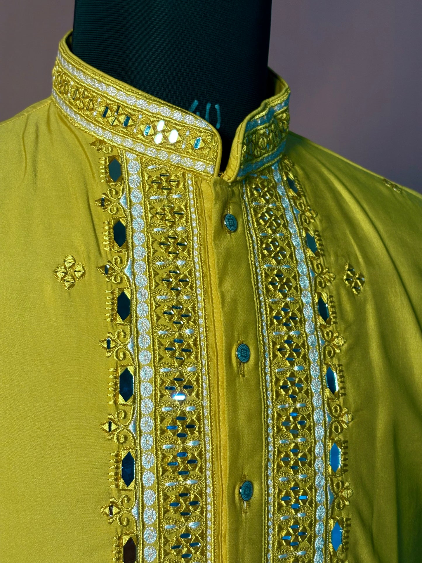 Sunshine Yellow Mirror Work Kurta Set with Embroidered Jacket