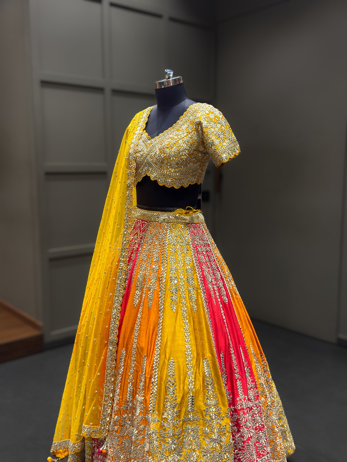 Sunshine Yellow & Rani Pink Festive Designer Lehenga Choli with Heavy Embroidery and Net Dupatta