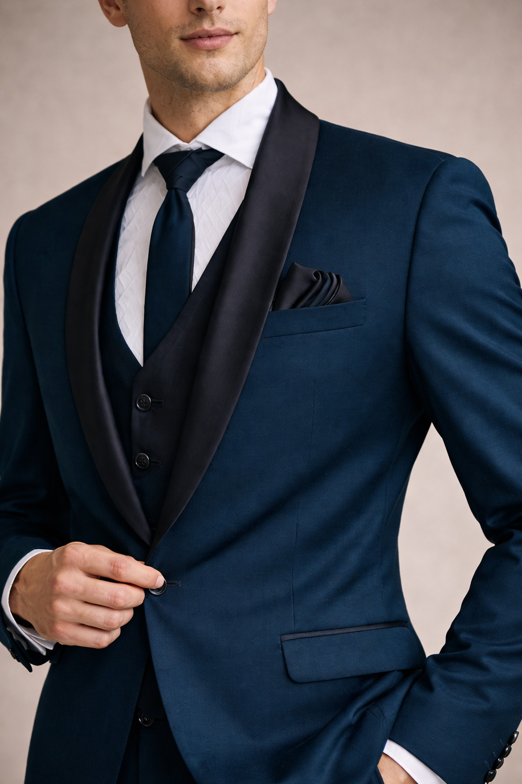 Teal Blue Tuxedo Suit with Black Satin Shawl Lapel – Premium 3-Piece Formal Suit