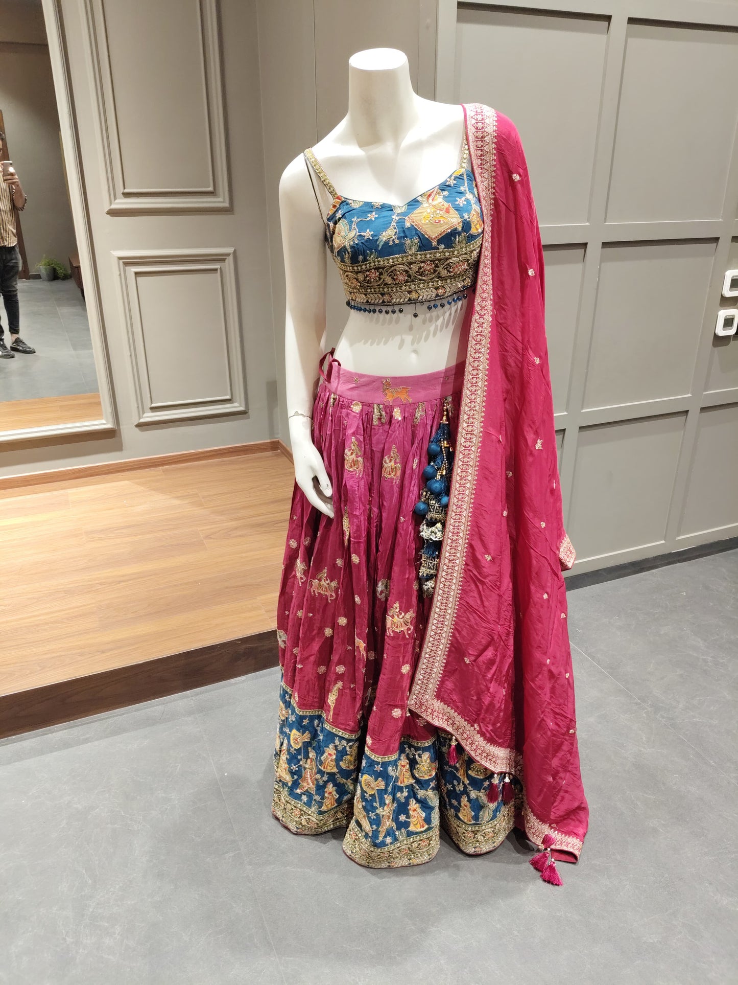 Teal Blue and Rani Pink Traditional Embroidered Lehenga Choli