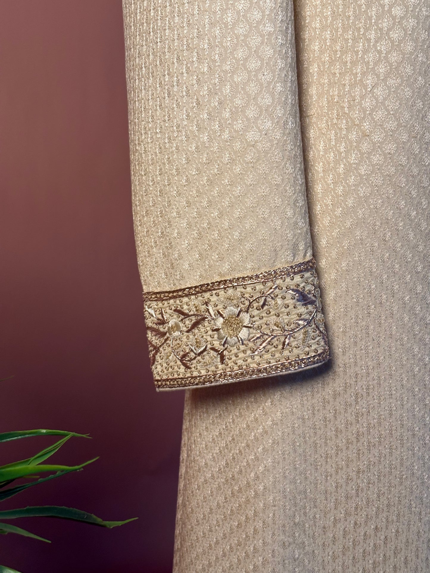 Textured Ivory Sherwani with Subtle Embroidery and Classic Button Detailing