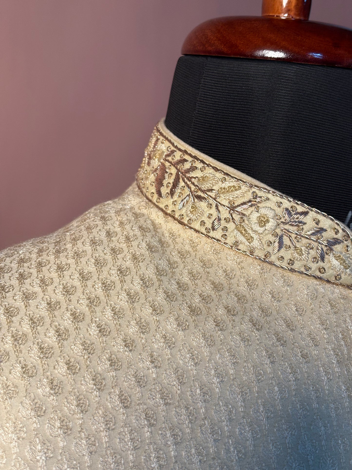 Textured Ivory Sherwani with Subtle Embroidery and Classic Button Detailing