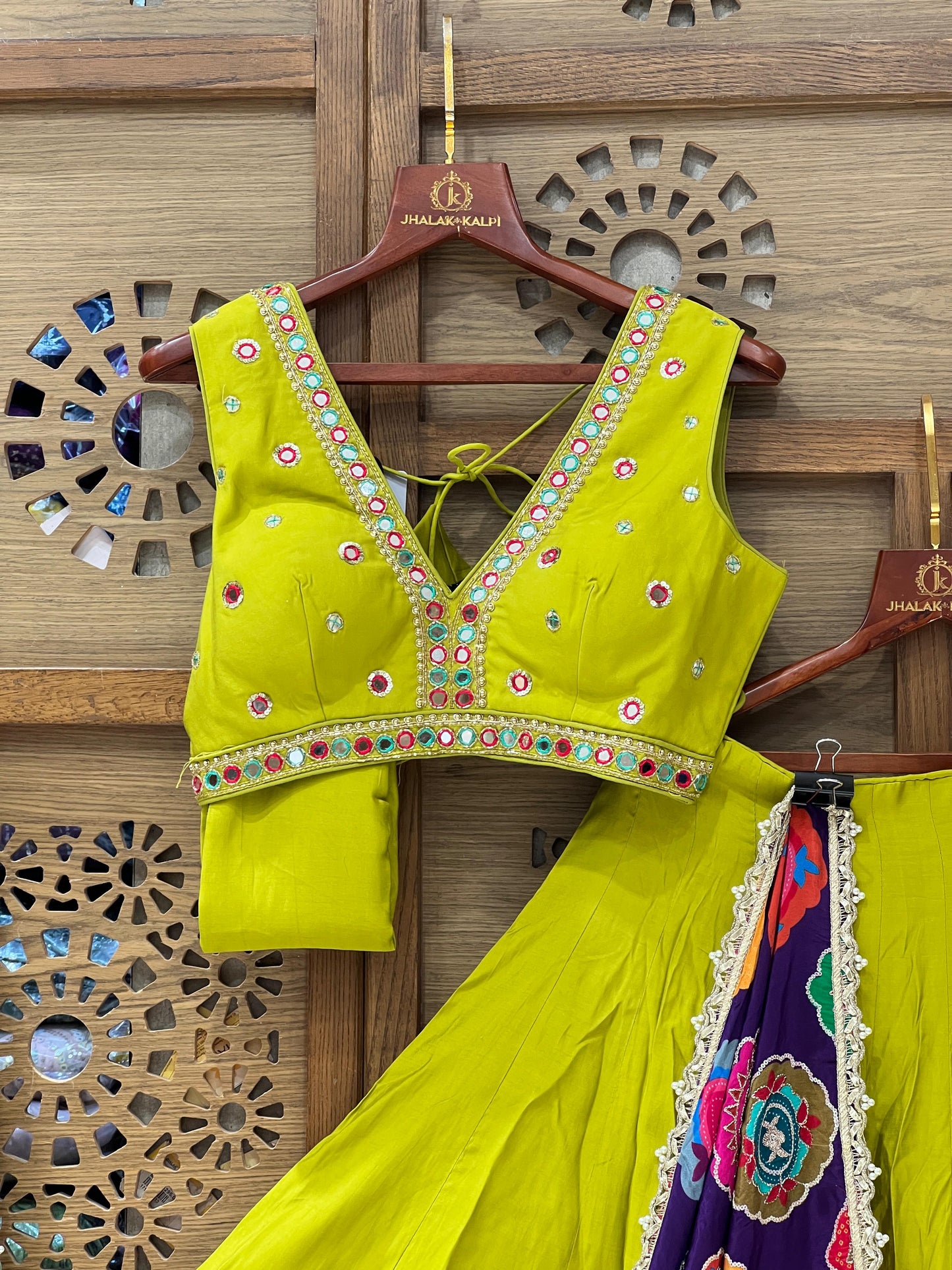 Vibrant Lime Green & Purple Navratri Chaniya Choli
