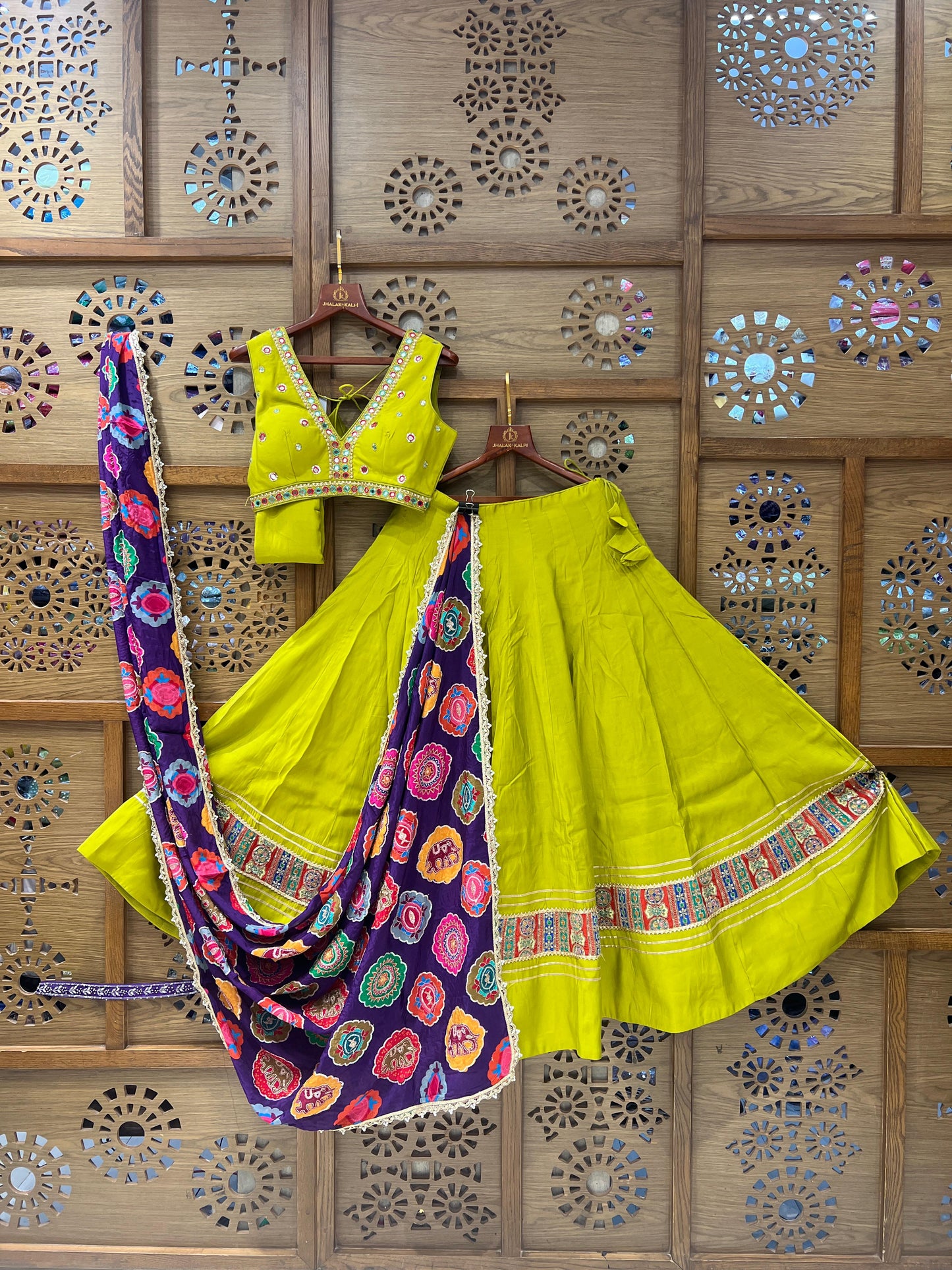 Vibrant Lime Green & Purple Navratri Chaniya Choli