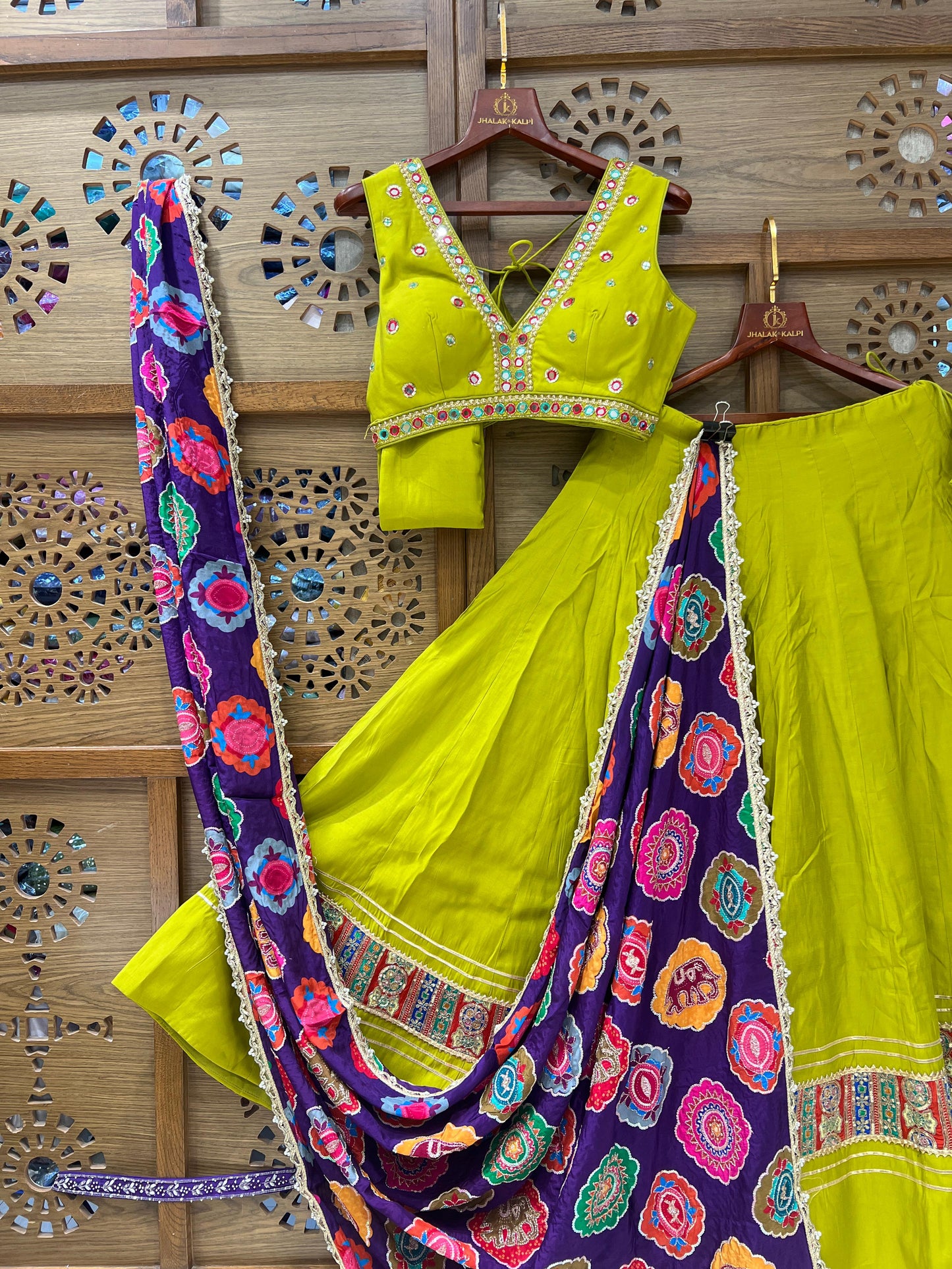 Vibrant Lime Green & Purple Navratri Chaniya Choli