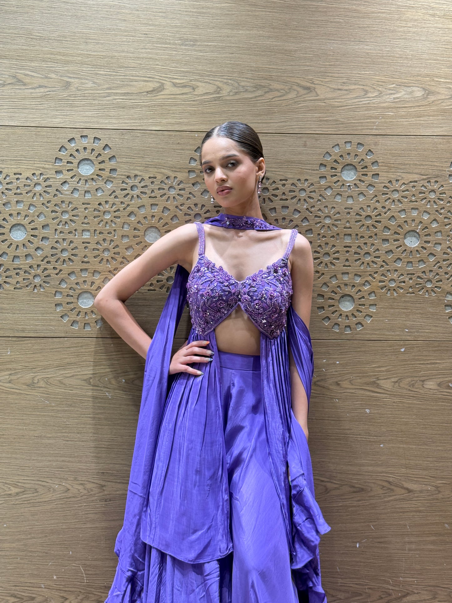 Violet Drape Gown with Embellished Corset Blouse